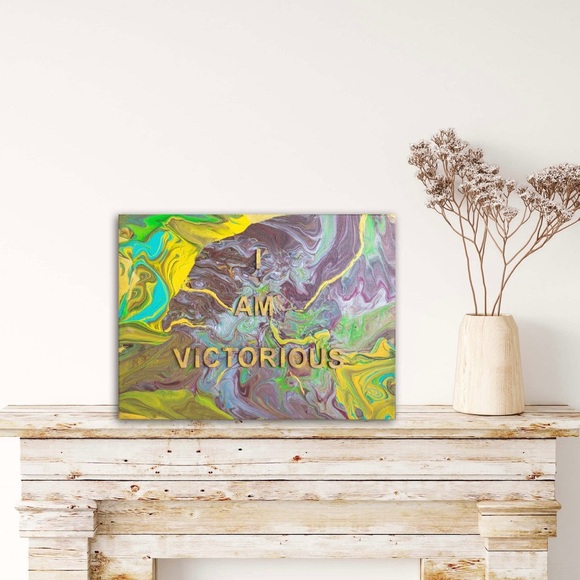 I am Victorious, Original, Acrylic, small size, flowing affirmation 3D Painting. - Picture 6 of 8